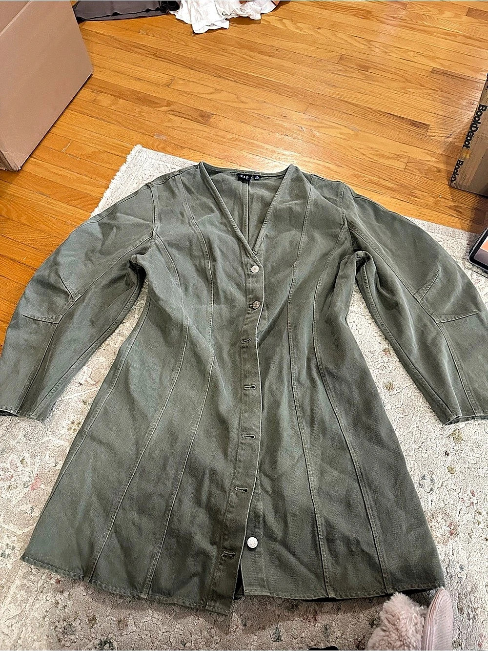 Gap V-Neck Button-Front Mini Dress Green Denim Large